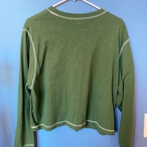 WILD FABLE- Green Cropped Long Sleeve Shirt, Size Medium with White Stitching